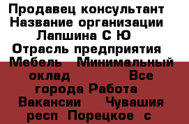 Продавец-консультант › Название организации ­ Лапшина С.Ю. › Отрасль предприятия ­ Мебель › Минимальный оклад ­ 45 000 - Все города Работа » Вакансии   . Чувашия респ.,Порецкое. с.